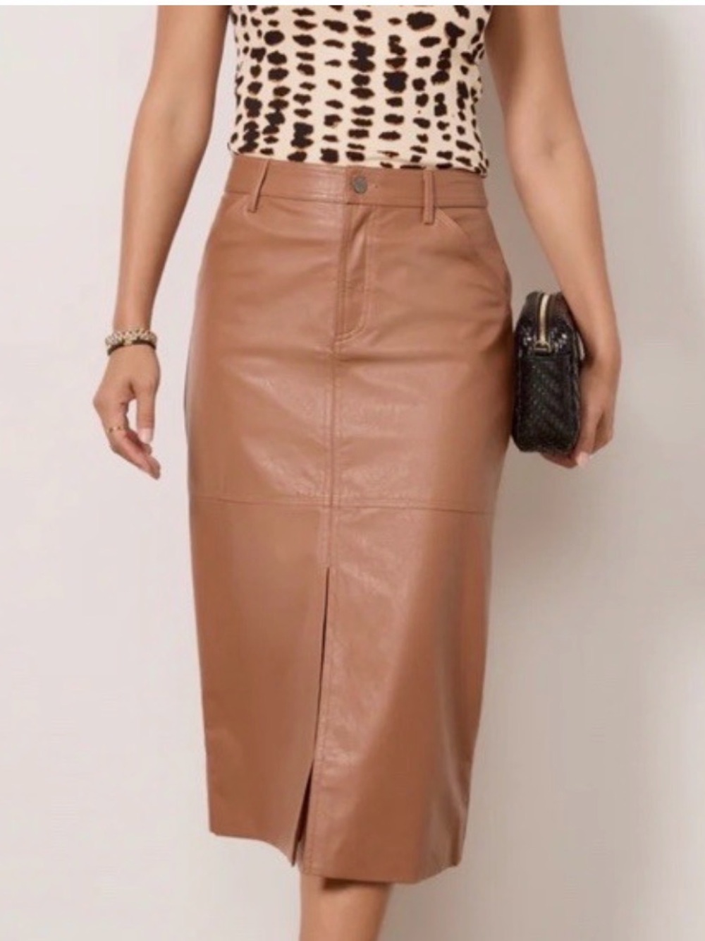 Sanctuary Cognac Faux Leather Midi Skirt